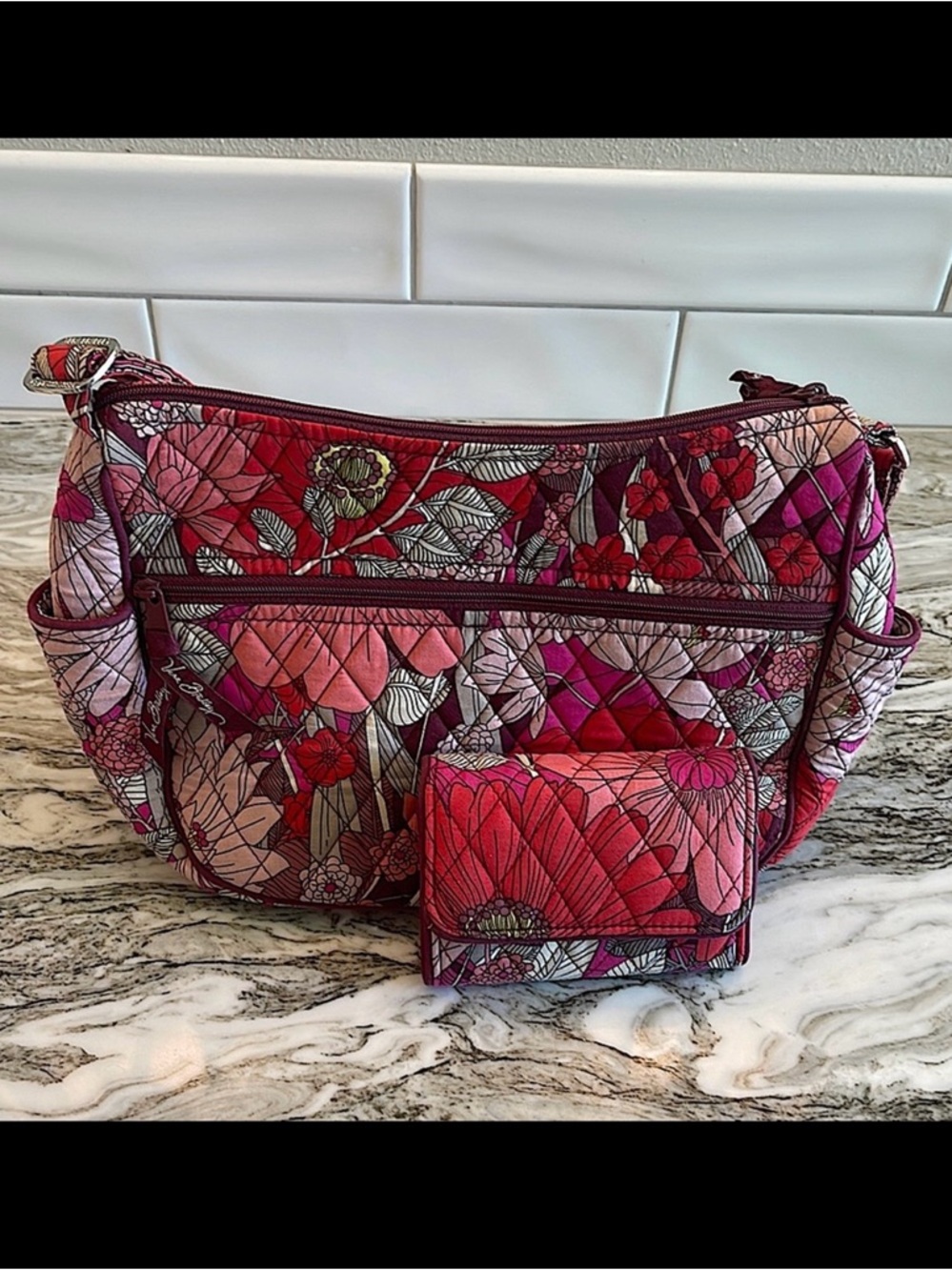 Vera Bradley Floral Pink Quilted Bag and Wallet Set